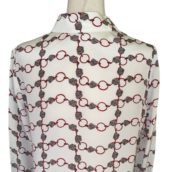 Carlisle Collection Silk Ivory & Red Chain Knot Print Blouse - 2 - Picture 6 of 11